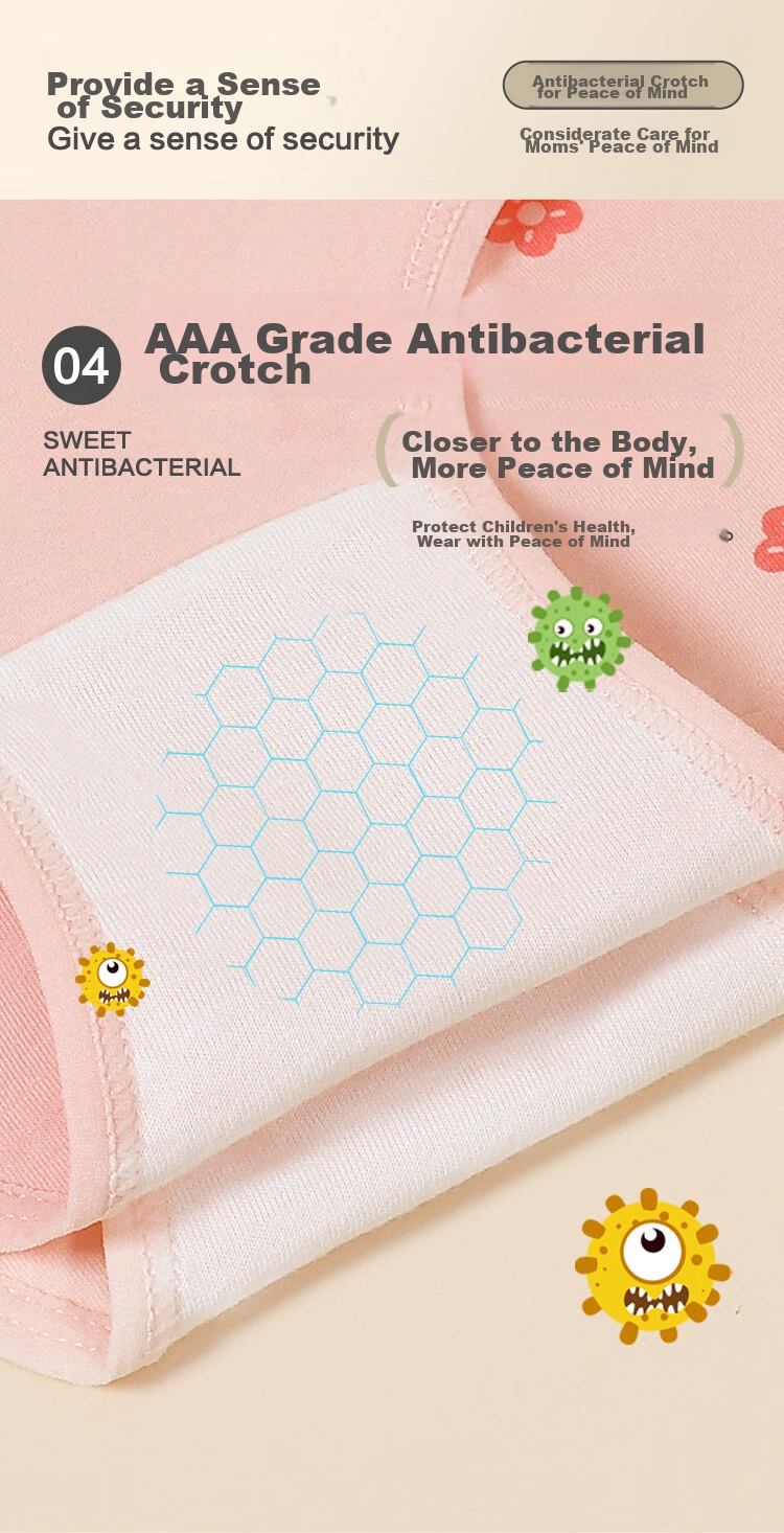 Hodohome Children's Underwear, Girls' 3A Grade Antibacterial Crotch Triangle Panties, Girls' A-Class Cotton-Spandex High-Elastic Cartoon Shorts, 318 160 5