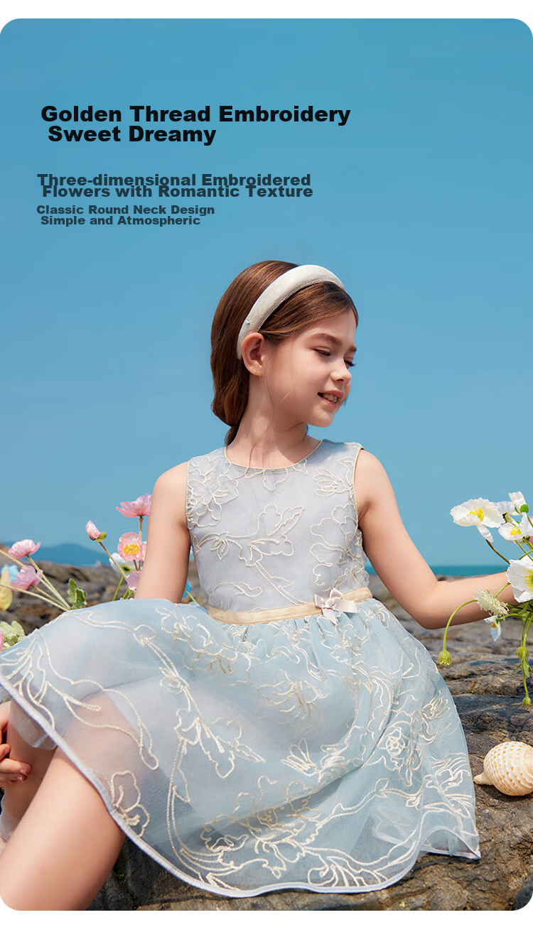 YEEHOO Girls' Princess Dress, Children's One-Piece Dress, Big Kids' Dress, Formal Wear, Tulle Birthday Dress, Summer Outfit, White, Size 120 3