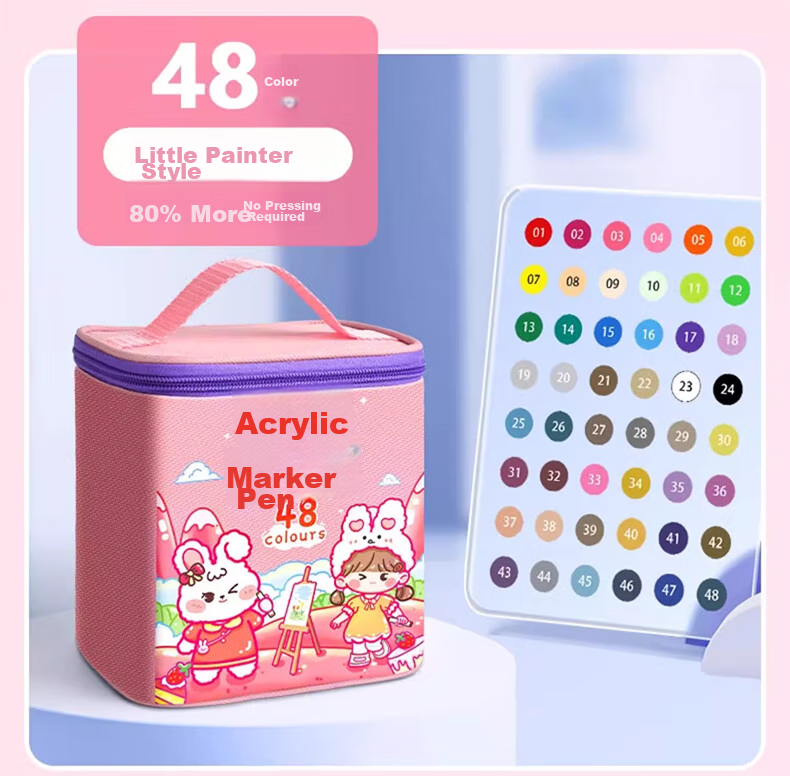 Shuxing 60-Color Acrylic Markers for Children, Non-Bleeding Watercolor Pens, Stackable Colors, Heart-Shaped Design for Elementary School Students, Art-Specific 24/36/48 Color Paint Brushes, Brite Turquoise Set Water-Based 25