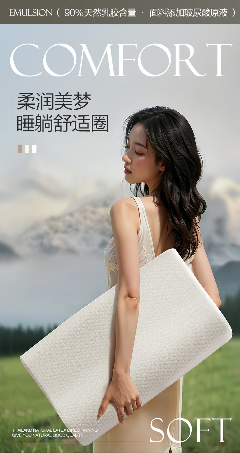 FUANNA Latex Pillow, Hyaluronic Acid, Imported from Thailand, Natural Antibacterial And Anti-Mite Latex Pillow, Cervical Pillow, Single Pack, 59*39cm 1