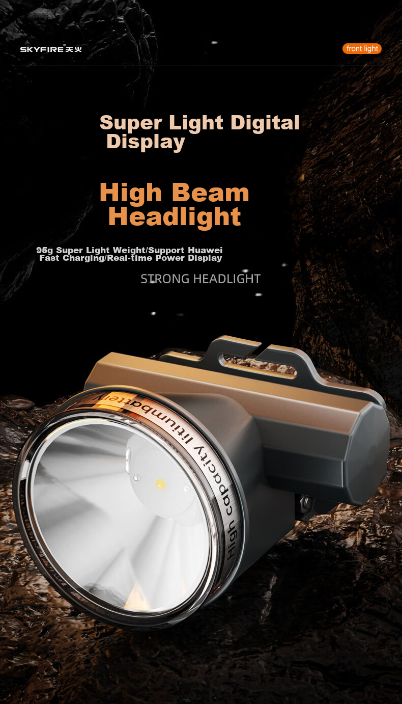 SkyFire Headlamp with High Brightness, Long Battery Life, Lithium Battery Rechargeable, Head-Mounted Military-Grade Ultra-Bright Long-Range Waterproof Mining Lamp Fishing Flashlight 1