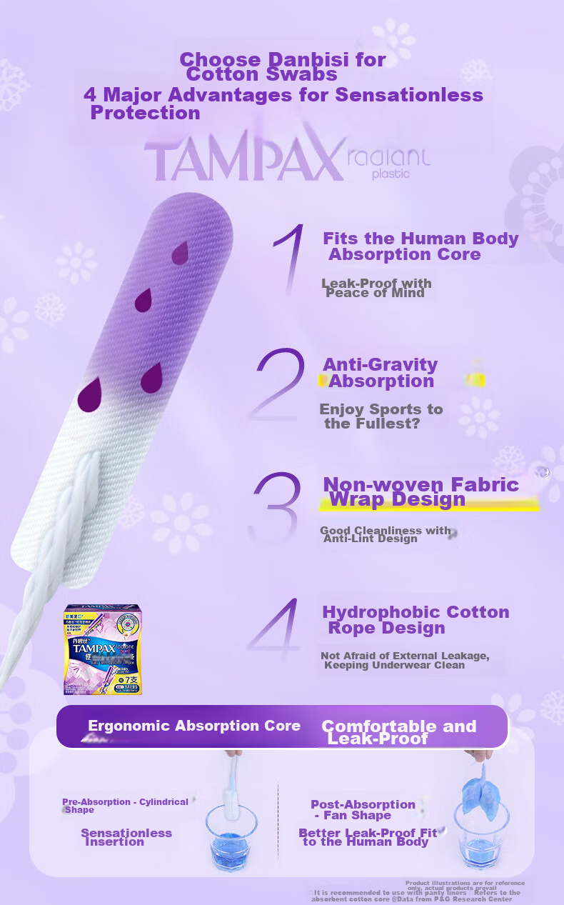 TAMPAX Easy-Push Short Condom Sanitary Cotton Pads, High Flow, 16 Pieces, Built-In Cotton Pads, Sanitary Napkins, Summer Comfort Protectio 6