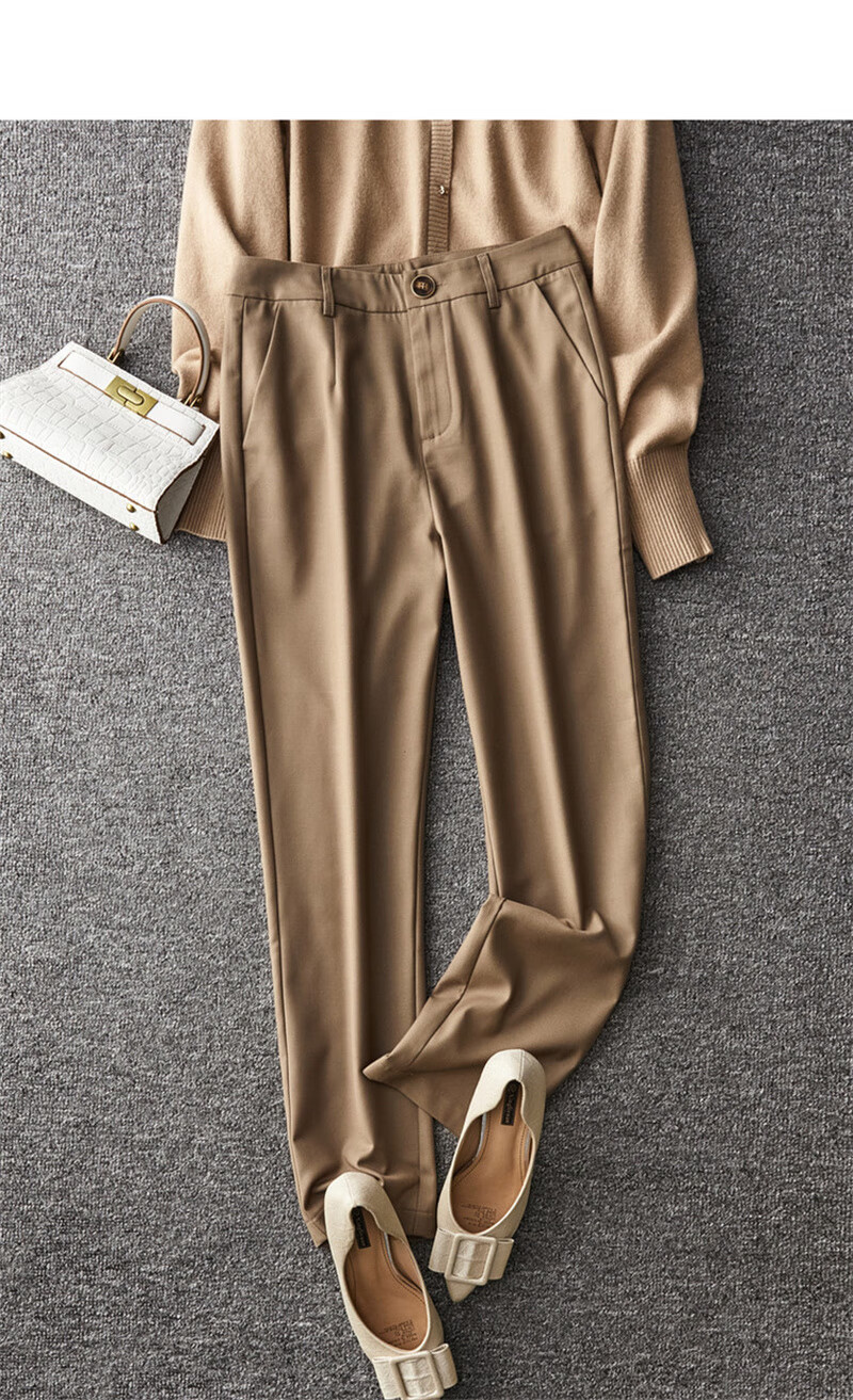 Dme Cropped Pants for Spring And Autumn, New Straight-Leg Suit Pants with Fake Pockets, Casual Trousers for Women, Khaki, S 64
