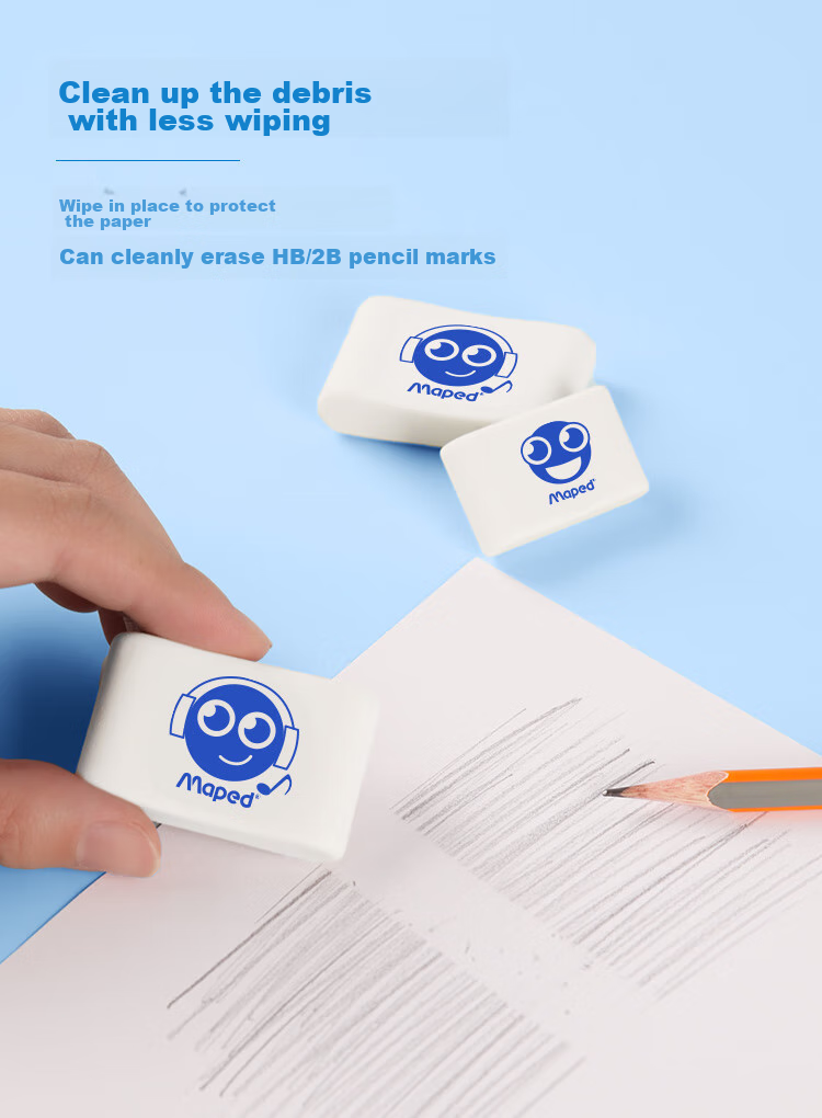 Maped Smile Planet Wooden Plastic Eraser 2 Pieces, Pencil Eraser for Exams, Push-Pull Eraser, Clean without Residue, for Elementary School Students, Children's Learning Supplies, Stationery Gift 112520CHFM 4