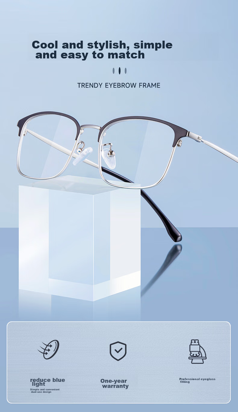 EYEPLAY Anti-Blue Light Radiation Myopia Eyebrow Frame Glasses, Lightweight Comfortable Computer Protective Eyewear, Prescription Available, Professional Glasses Fitting for Back to School 1