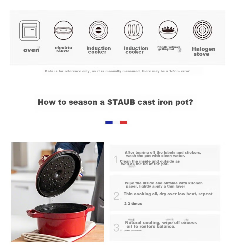 Staub , French Imported Enamel Cast Iron Milk Pot, Soup Pot, Stew Pot, Frying Pan, Rice Cooker, Cherry Red, 16cm, 1030213 6