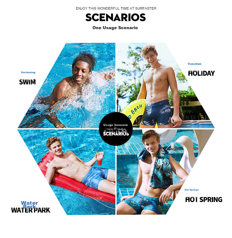 Sulang Hot Spring Swim Trunks for Men, Double-Layer Surfing Beach Swimming Anti-Embarrassment Dinosaur Bath [Double-Layer Swim Trunks] M 13