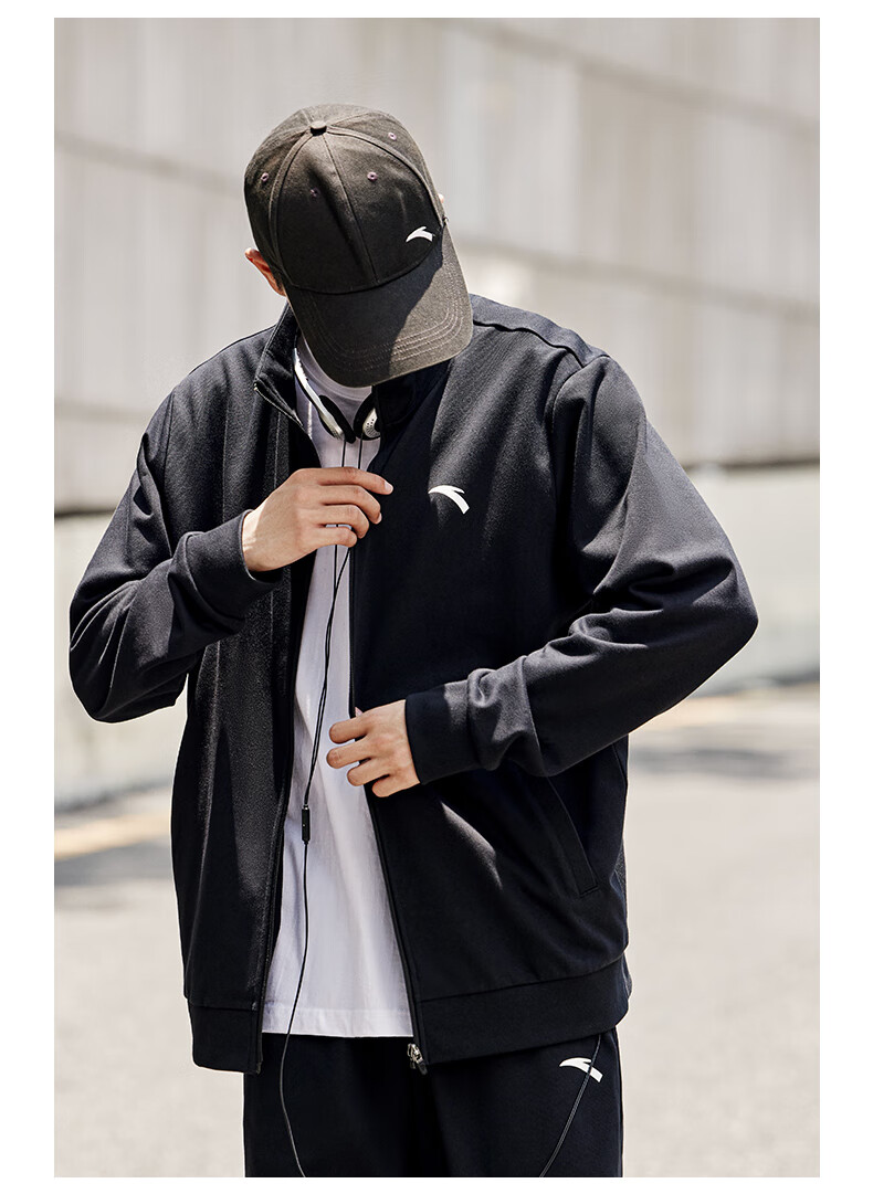 Anta Men's Fleece-Lined Sports Set Spring Windproof Stand Collar Zip-Up Jacket and Pants Sportswear Casual Pants 17