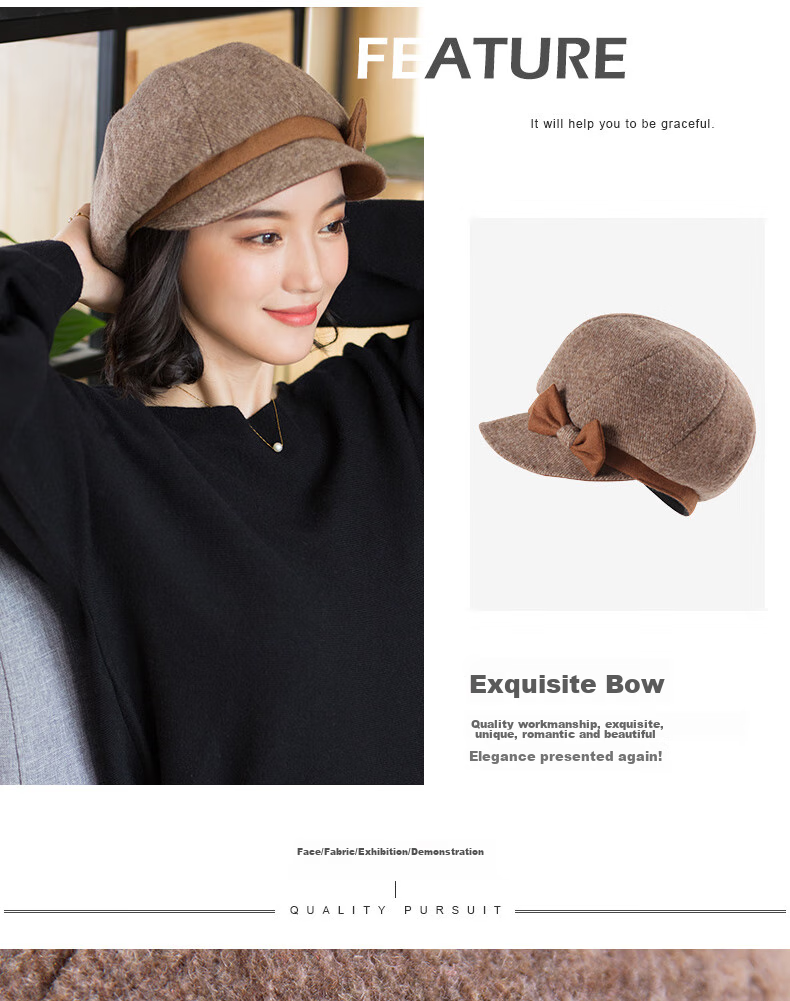 677888 Hat for Women, Spring Fashion Stylish Beret, Octagonal Hat, Retro Korean Style British Simple Versatile, Hat + Scarf 3