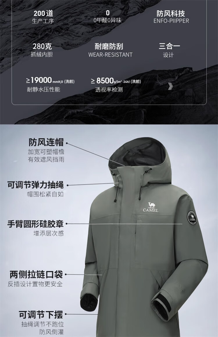 CAMEL [Wang Junkai's Choice], Outdoor Three-In Jacket for Men And Women, New Waterproof Mountaineering Coat 2