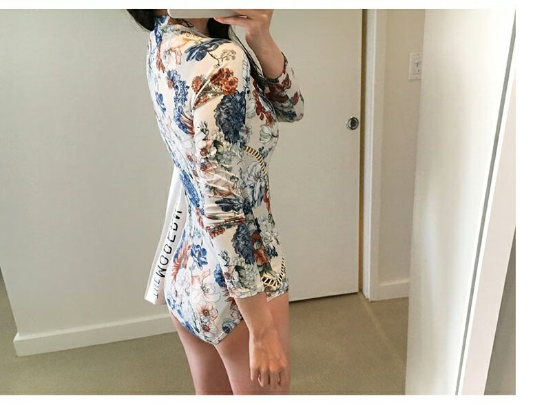 DK Conservative One-Piece Swimsuit for Women, Sexy Bikini, Tummy Control, Slimming, Vacation Hot Spring Swimwear, Black Floral Pattern, Size M 9