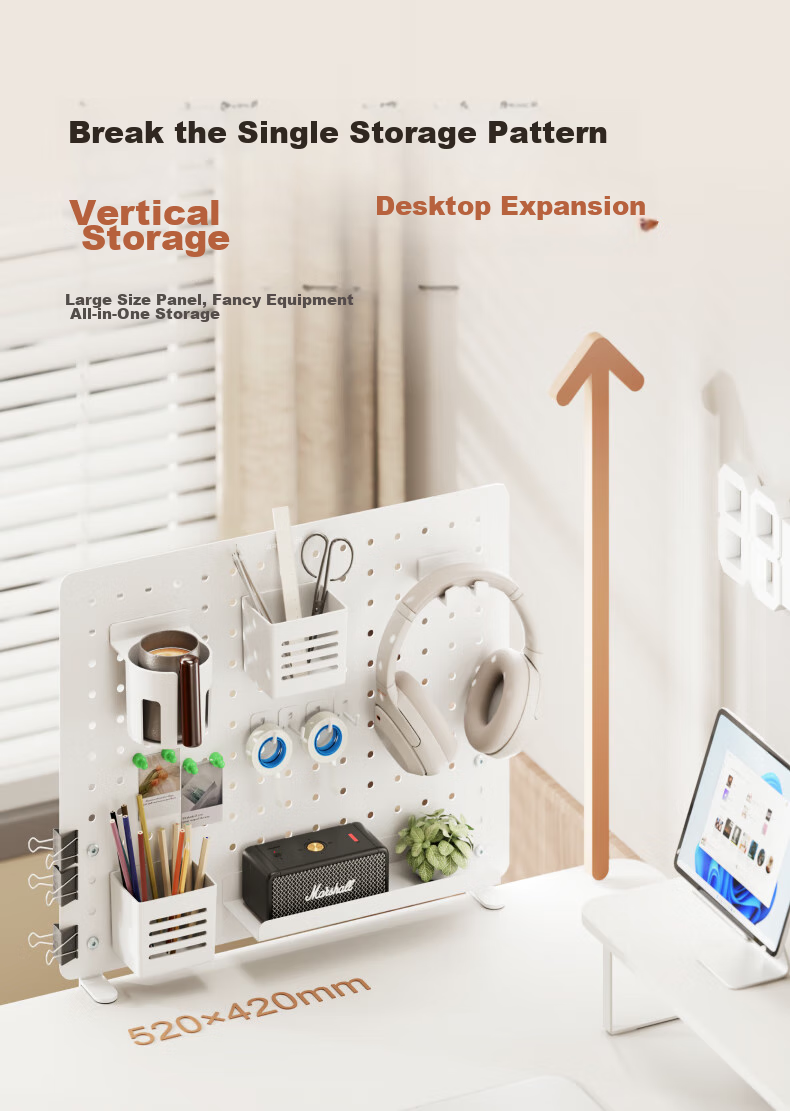 Brateck Pegboard Storage Rack, No Drilling Required, Desktop Clip-On, Can Be Mounted on Wall, Gaming Room Office Desk Creative Hooks Accessories 3