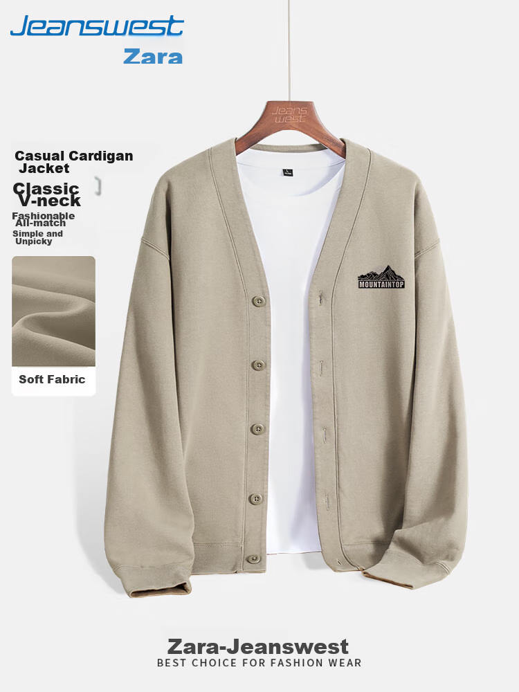 Jeanswest Men's Jacket for Spring And Autumn, V-Neck Heavy Cotton Button-Up Cardigan, Men's Outerwear, American Retro Style Fall Clothing 24