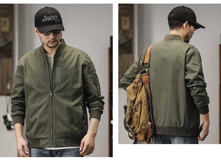 JEEP Men's Jacket, Spring And Autumn Workwear Baseball Collar Casual Clothing, Army Green, Size M 6