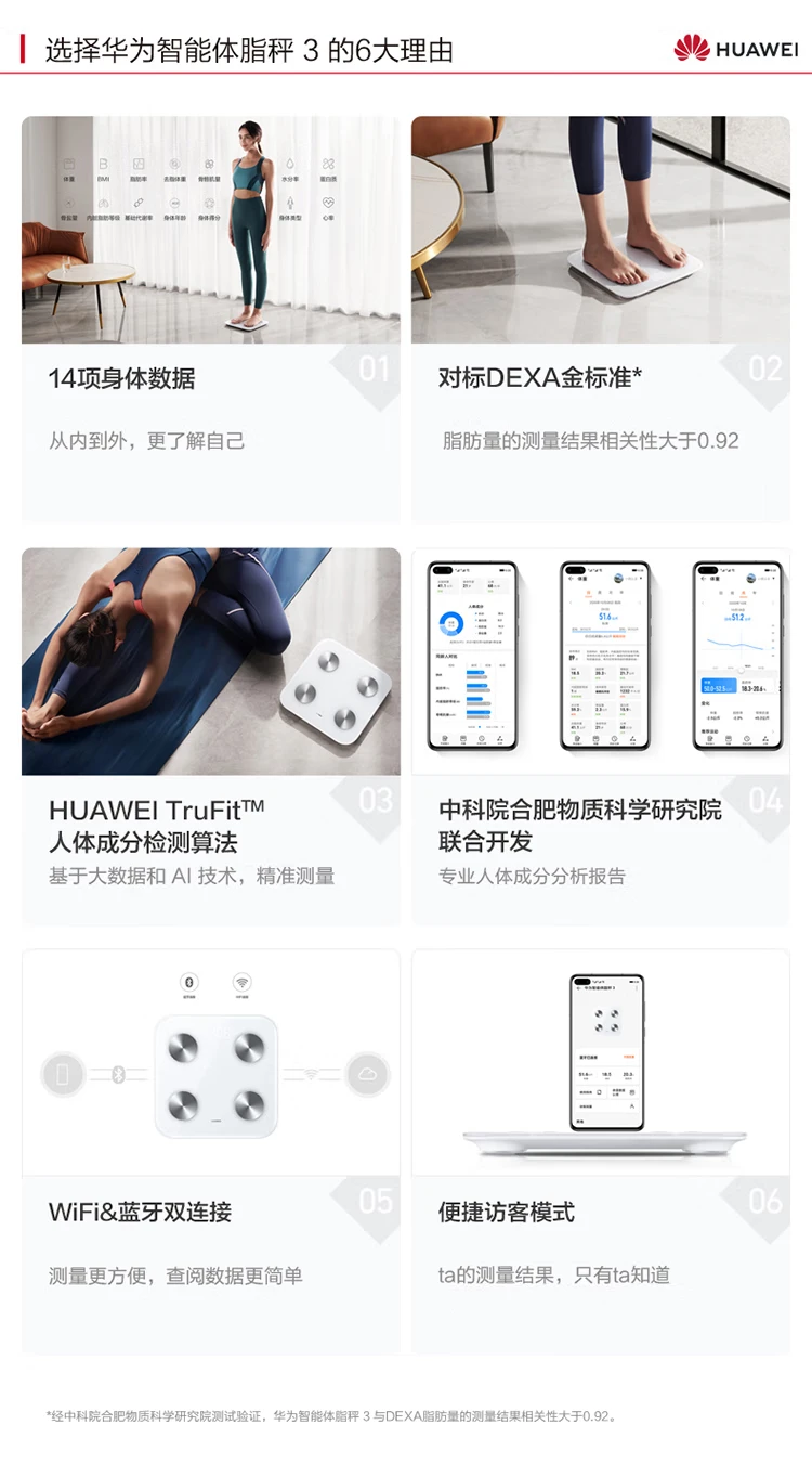 Huawei Smart Body Fat Scale 3 WiFi Version Electronic Scale Weight Scale Home 14 Items of Body Data / Accurate Detection / WiFi Bluetooth Dual Connection Support Android / iOS Elegant White Huawei Smart Body Fat Scale 3 WiFi Version Electronic Scale Weight Scale Home 14 Items of Body Data / Accurate Detection / WiFi Bluetooth Dual Connection Support Android / iOS Elegant White