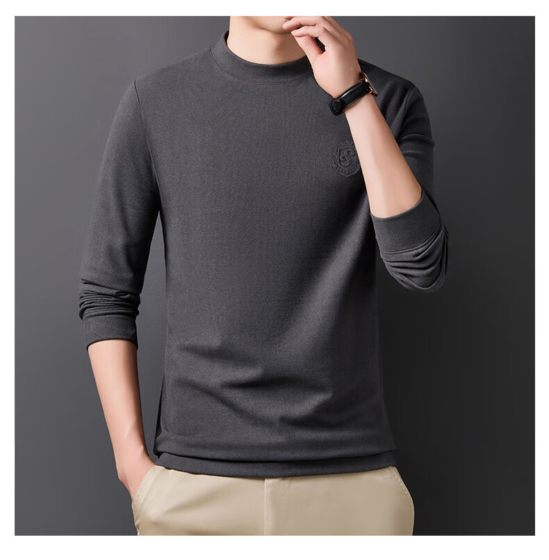 ROMON Men's Spring and Autumn Business Crew Neck Long Sleeve T-Shirt Quality Casual Base Shirt Jacket Men's 113 Green M 27