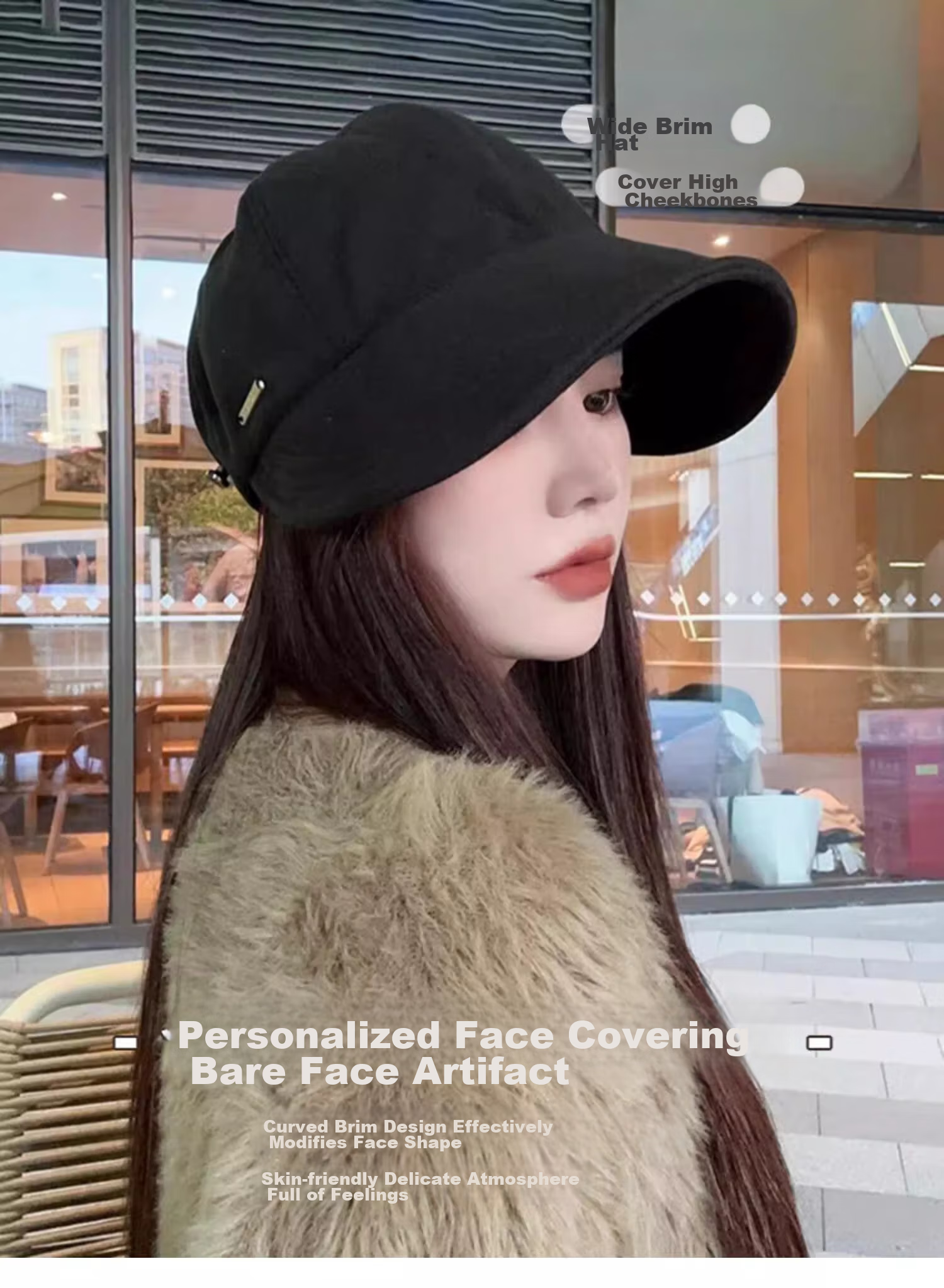 MMOPTOP Korean-Style Wide Brim Face-Covering Baseball Cap for Women, Versatile Spring And Autumn Fisherman Hat, Celebrity-Inspired Casual Woolen Hat 5