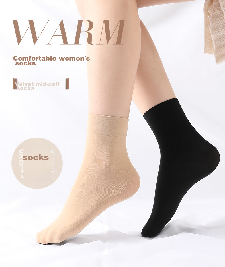 LangSha Silk Stockings for Women, Mid-Length Socks, Spring And Autumn Season, Medium-Thick Velvet Mid-Calf Socks, Black And Flesh Color, Thickened, Anti-Snagging, Wear-Resistant, Antibacterial Socks for Wome 1