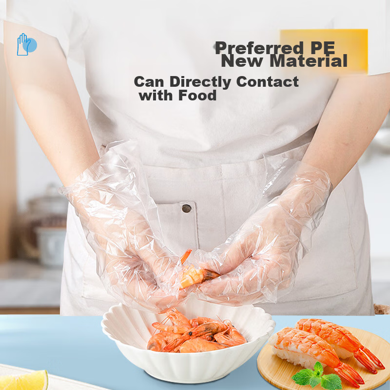 Temeiju Disposable Gloves, Food-Grade, 500 Pieces Per Box, Pull-Out Style, Thickened Plastic PE, Leak-Proof Gloves, for Kitchen And Baking