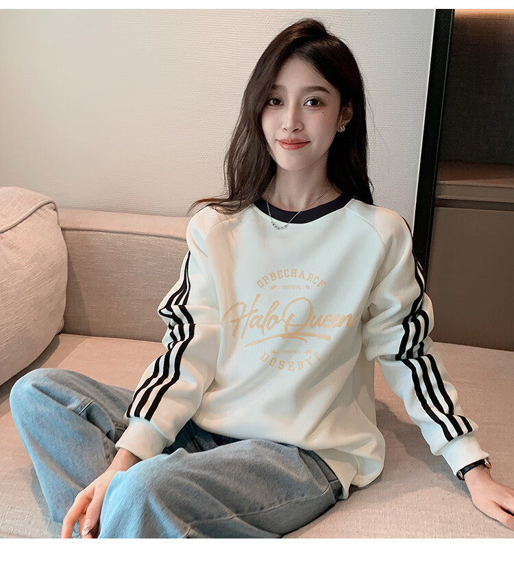 Halo Queen Women's Sweatshirt, Spring And Autumn, Round Neck, Loose Fit, Fashionable Printed Pullover Top H13KW1300 13