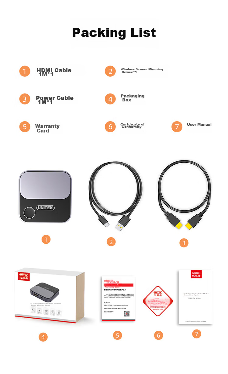UNITEK Wireless Screen Mirroring Device HDMI Audio-Video Synchronization Transmitter Compatible with Apple Android Computers for Connecting TV Monitor Projector 4K60Hz HD 5G Dual-Band V162B 14