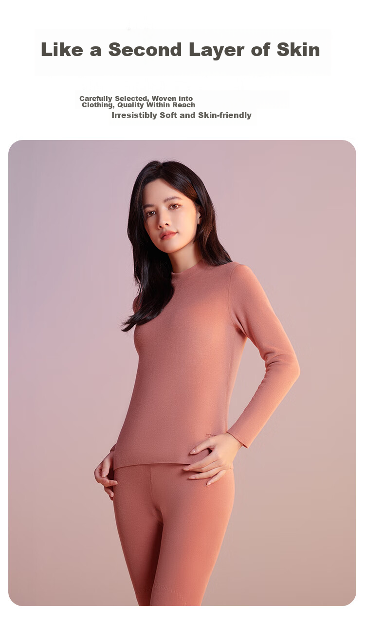 Hodo [Same As in Mall] 320GB Women's Thermal Underwear, Warm Half-Turtleneck Autumn Top And Pants, Knee Protection Thermal Set 7