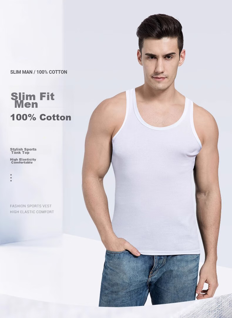 LangSha Pure Cotton Tank Top for Men, Summer Lightweight Sleeveless Casual Sports Sweat-Wicking Breathable Undershirt 1