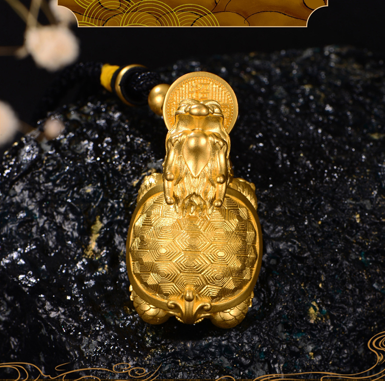 【520礼物】蒂蔻 黄金吊坠男士款足金999招财金钱龙龟古法金器把件