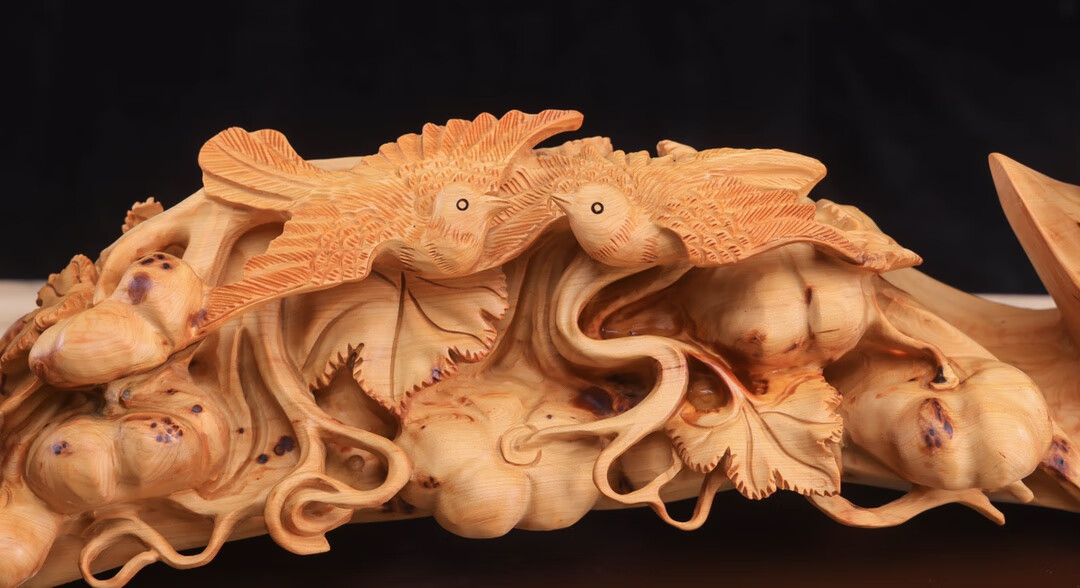 清静园太行崖柏根雕随形花鸟摆件花开富贵中式客厅玄关家居装饰摆件