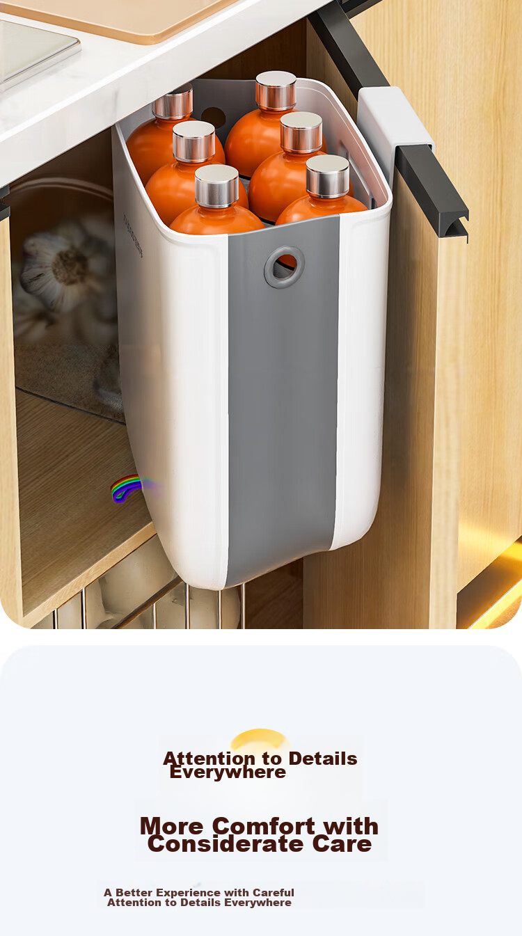 Jiabangshou Kitchen Trash Can, 8L, Household, Internet-Famous, Cabinet Door-Mounted, Wall-Hanging, Bathroom Storage, Wastebasket, Foldable Desig 13