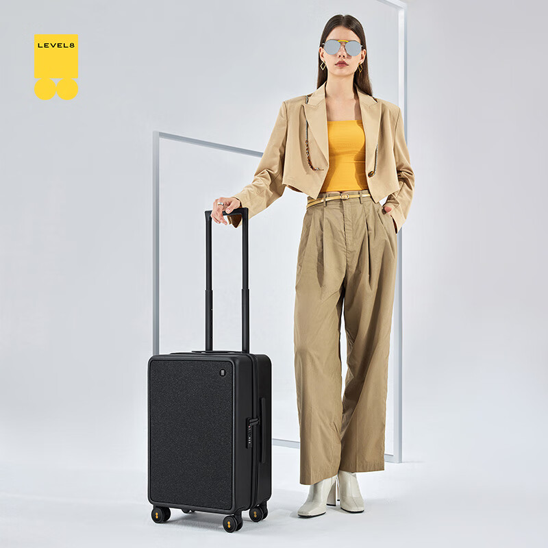 LEVEL8 (LEVEL8) Luggage Suitcase for Men And Women, Carry-On Travel Case, 20-Inch PC Fabric Patchwork Style Trolley Case, Urban Pulse Series Order Black
