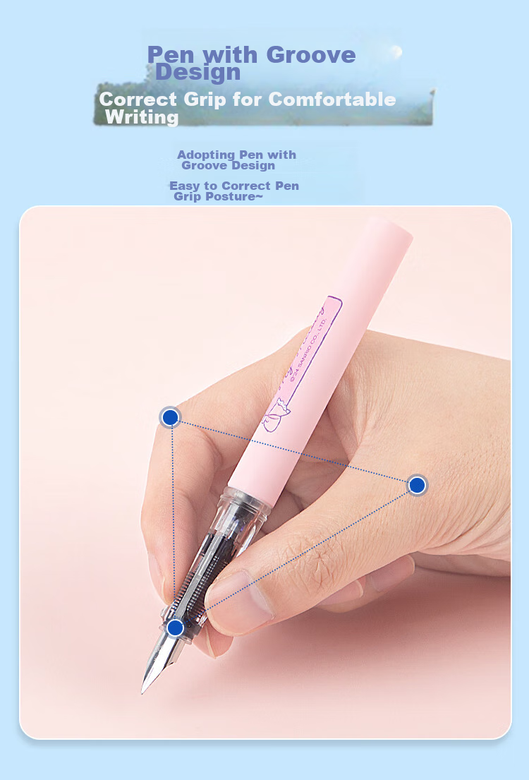 GuangBo & Sanrio Fountain Pen, Beginner's Calligraphy Practice F-Nib Hard Pen, Elementary School Student Gift, Third Grade Posture-Correcting Signature Pen, Random Pattern, KT82187-H 6