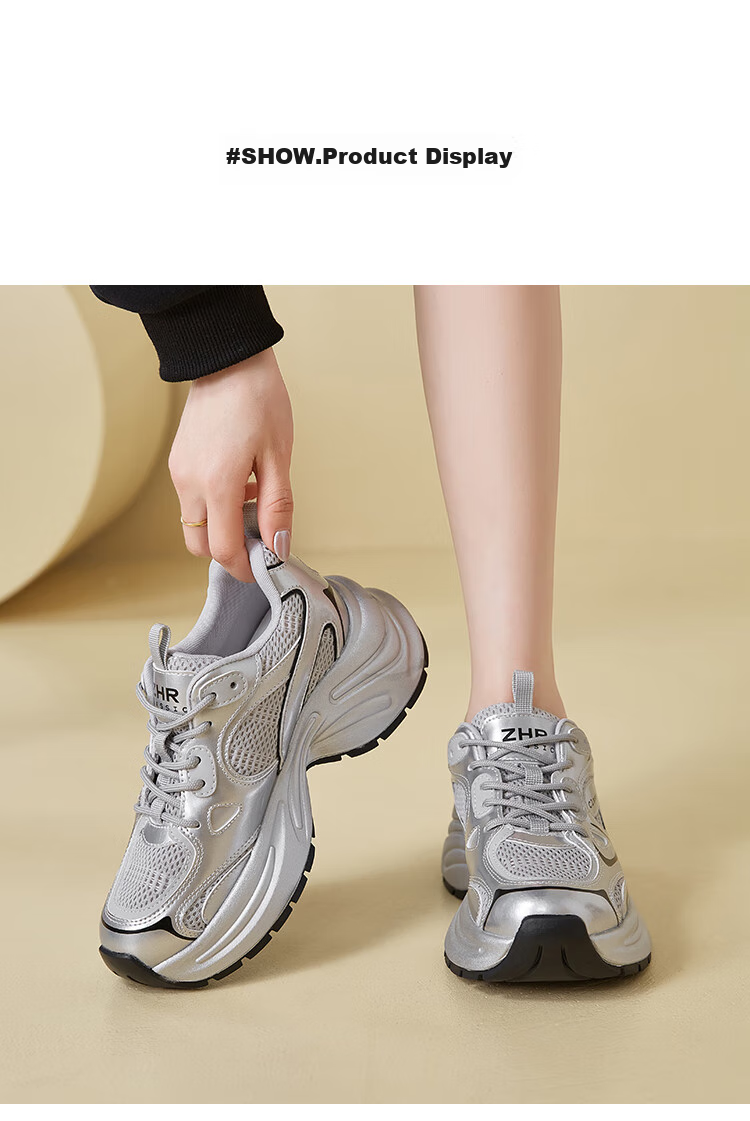 ZHR Dad Shoes for Women, Retro Thick-Soled Casual Shoes, Comfortable Mesh Breathable Sports Shoes for Women, JT07, Silver Gray, Size 37 12