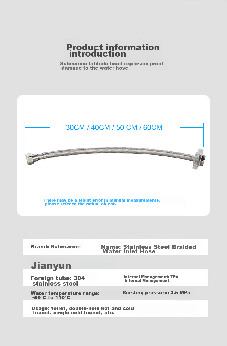 Submarine F40 304# Stainless Steel Water Inlet Hose, 40cm, Universal for Basin And Toilet, Cold And Hot Water Compatible 9