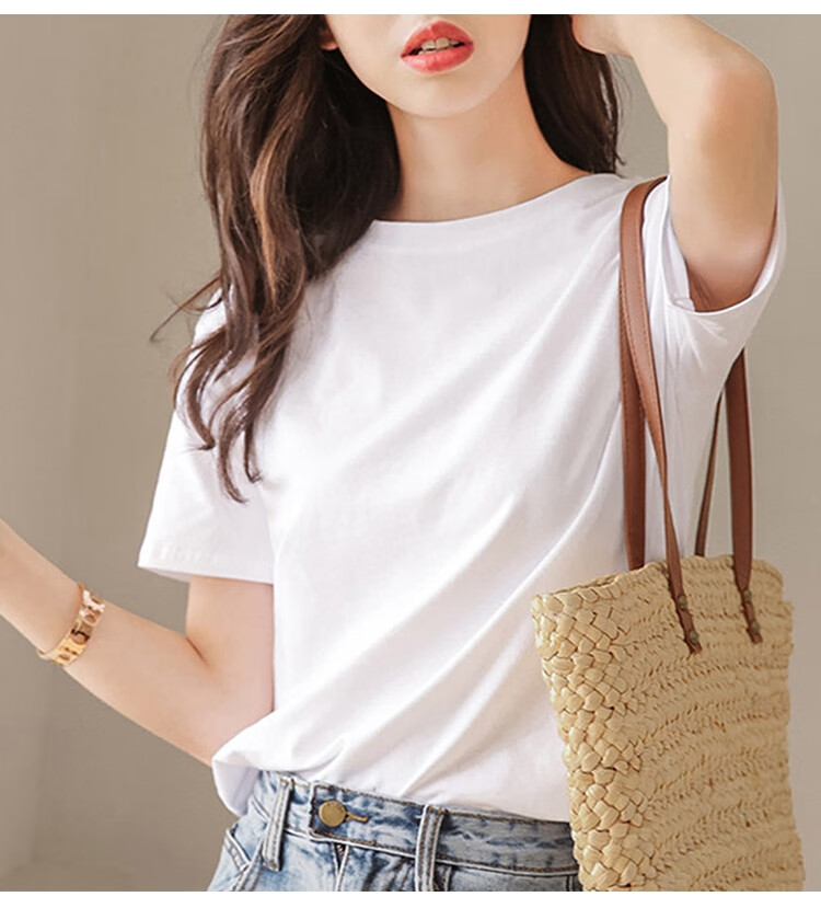TonLion 2026 Summer New Women's Short-Sleeve T-Shirt, Solid Color Round Neck Loose Top, Simple Style 7