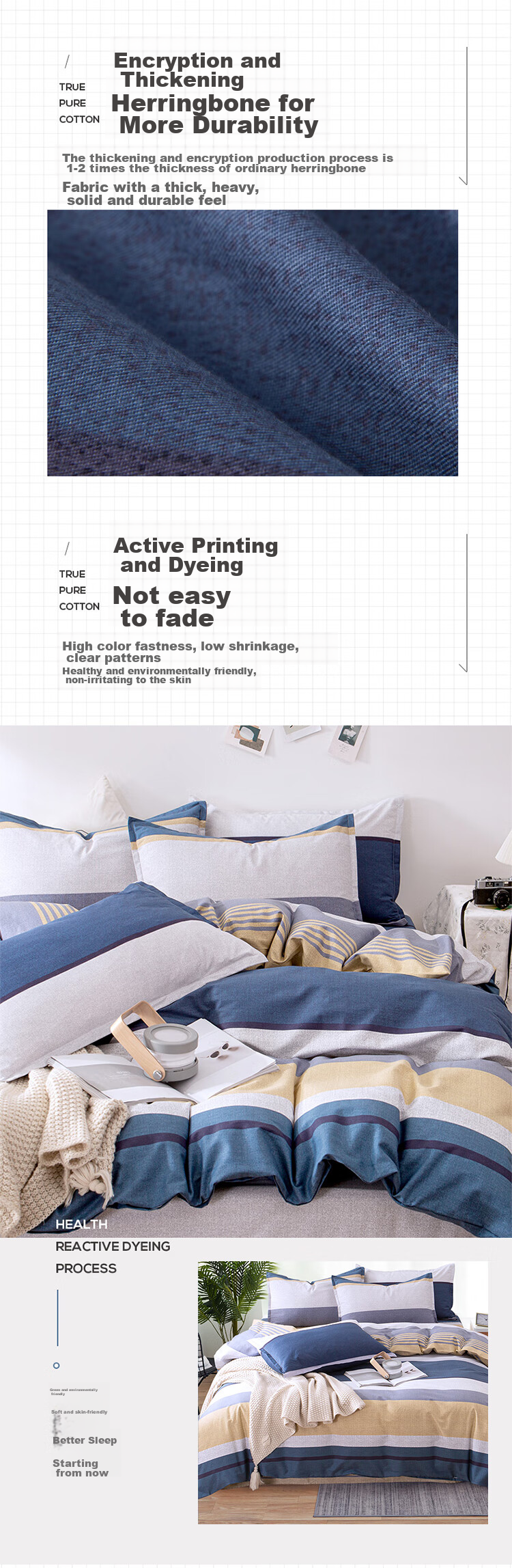 AVIVI Class A Duvet Cover, Single Piece, Pure Cotton, for Single Or Double Bed, Dormitory Use, All-Cotton Quilt Cover, Single Piece, Nordic Style, 220*240cm 3