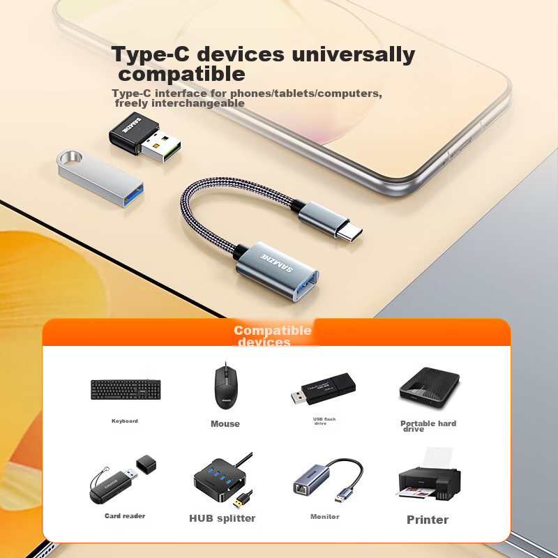 Переходник SAMZHE Type-C на USB OTG CAL21-1, для подключения накопителей, клавиатур и мышей к смартфонам, планшетам и ноутбукам