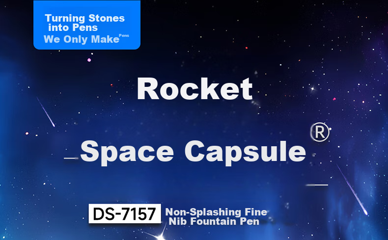 Dianshi Rocket Space Capsule Fountain Pen, Non-Splash F Nib, Third Grade Student Handwriting Practice Calligraphy Fountain Pen, Non-Heat Erasable, Back-To Season, Replaceable Ink Cartridge 7157 (Black Barrel), Magic Liquid Erasable Blue 1