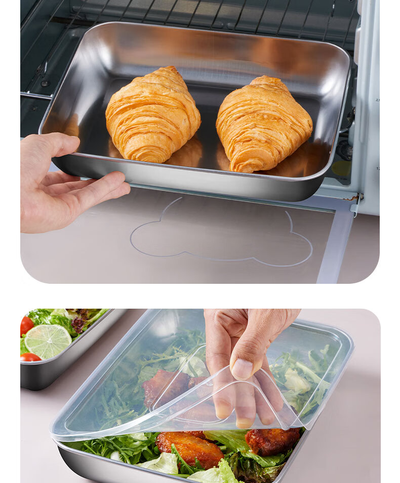 BJ Stainless Steel Rectangular Food Storage Containers, Extra Thick Tray Boxes, Vendors' Cold Dish Plates, Barbecue Plates, Large Size with Lids, Set of 6 4