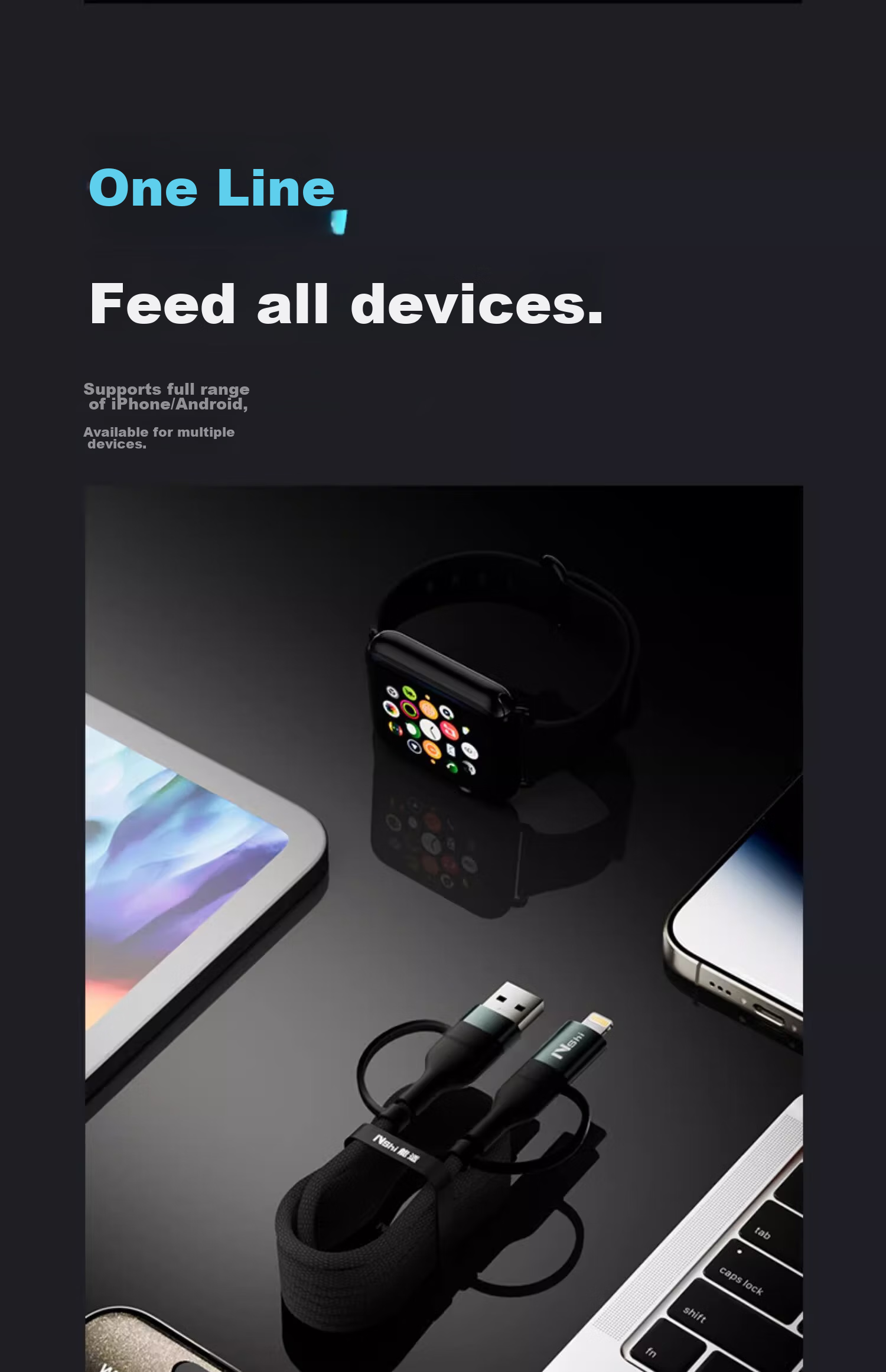 Nengshi 4-In Charging Cable, Type-C Data Cable, PD Dual-Head Fast Charging, Suitable for Apple IPhone, Huawei, Xiaomi IPad/tablet/laptop, 1 Meter 10