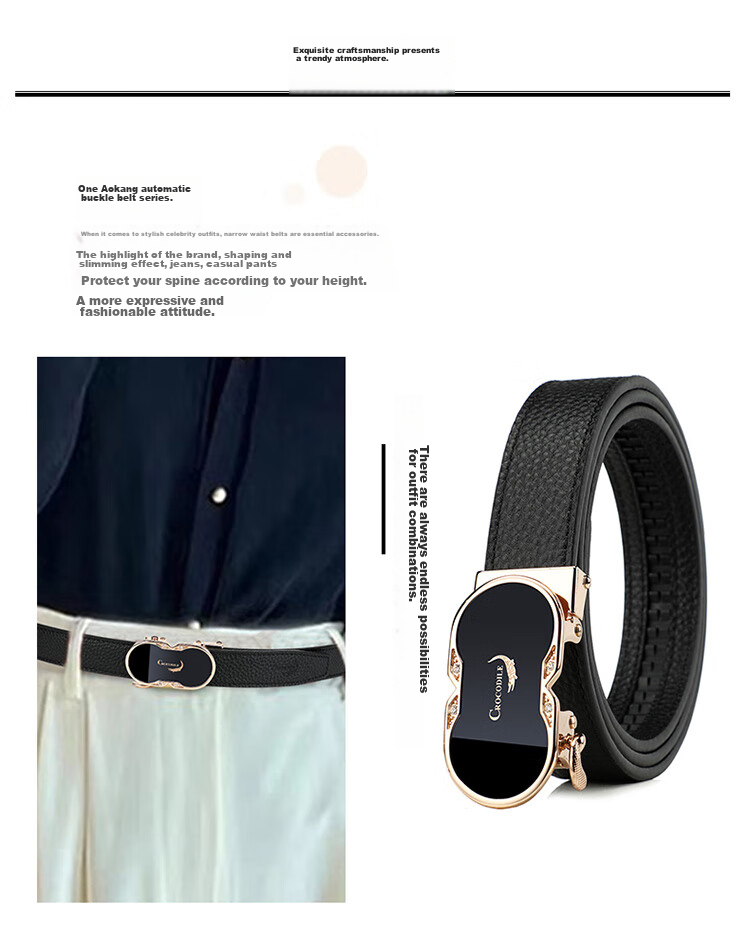 CROCODILE Top-Grain Leather Women's Belt with Automatic Buckle, Fashionable Business Style Waistband for Men's Trousers, Birthday Gift for Women 3609 6