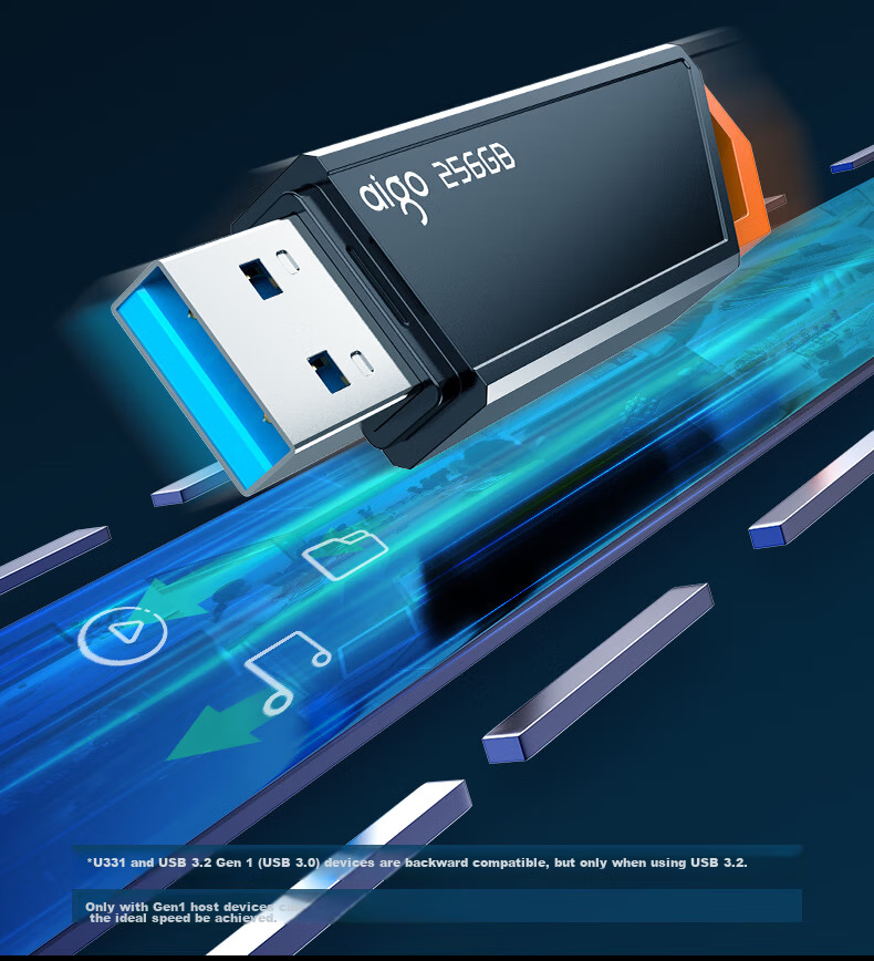 Aigo 64GB USB3.2 Gen 1 Flash Drive, High-Speed 150MB/s U331, for Business And Study, Computer Office Bidding, Car Use, Indicator Light, Large Capacity, Portable USB Drive 11