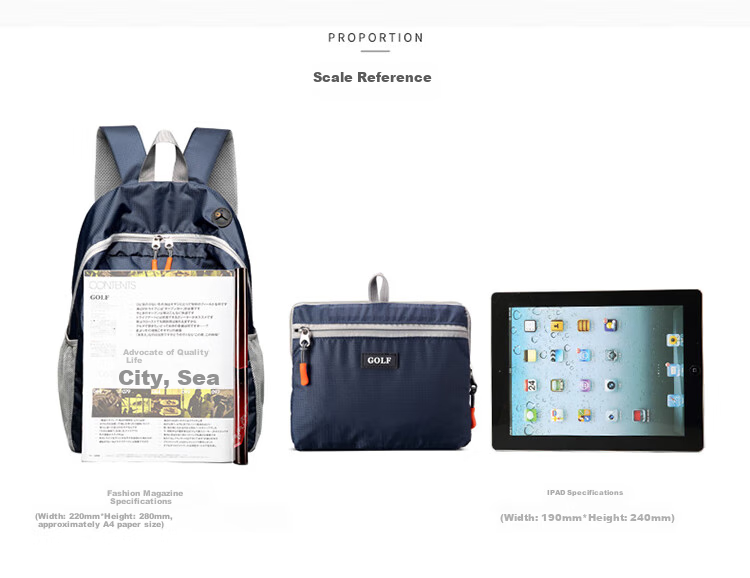 GOLF Fashion Backpack for Men And Women, Lightweight Travel Bag, Outdoor Folding Bag, Sports Bag, Student Schoolbag 12