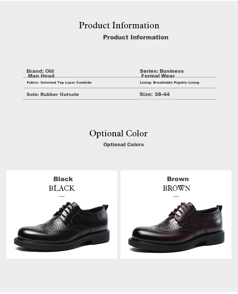 LAORENTOU Men's Leather Shoes, Business Formal Shoes, Brogue Carved Wedding Shoes, Top-Grain Leather High-End Executive Shoes, 200253, Black, Size 40 7