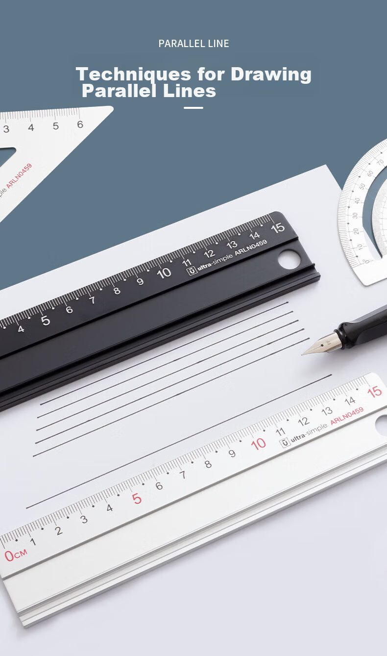 M&G Premium Series Aluminum Alloy Ruler Set for Students' Drawing, Professional Exam Drawing (15cm Straight Ruler + Two Triangle Rulers + Protractor) ARLN0459 4