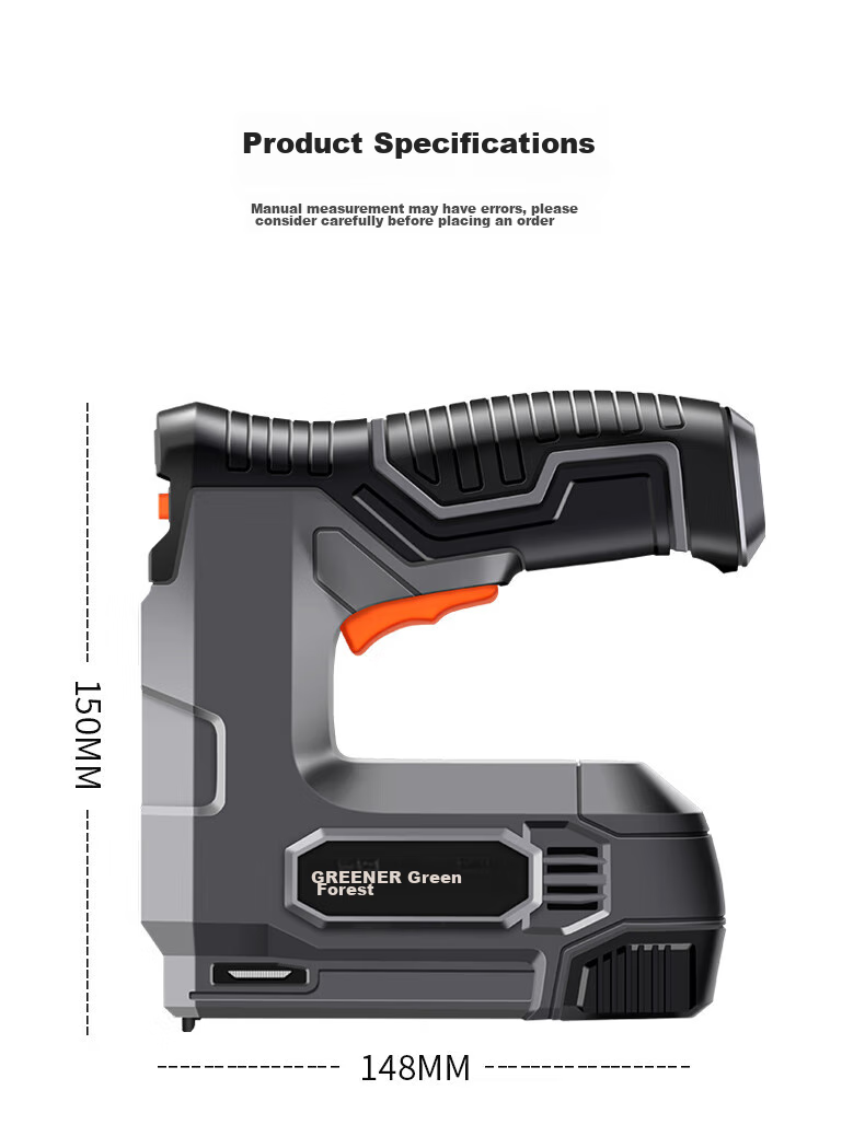 GREENER Electric Nail Gun, Woodworking Nails, Shooting Machine, Wireless Lithium Battery Rechargeable Dual-Use Household Straight Nails, U-Shaped And Door-Type Nails 18