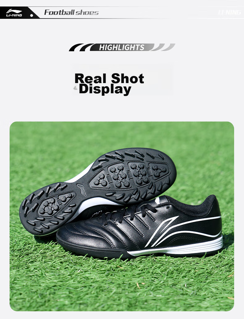 Li-Ning Soccer Shoes for Men, Women, Adults And Children, TF Turf Cleats, Professional Training Football Boots, Non-Slip Wear-Resistant Cleats for Youth, Black, Size 44 19
