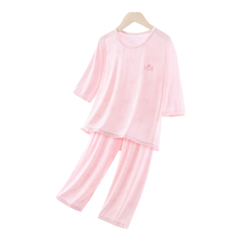 Duomiaowu Girls' Pajamas Children's Modal Home Wear Set Big Kids Summer Thin Ice Silk Air Conditioning Clothes 11904 Pink 160