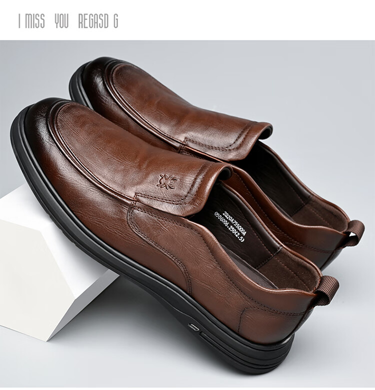 Spider King Men's Leather Shoes Spring Autumn Breathable Soft Sole Slip-On Casual Dad Shoes Black 38 16