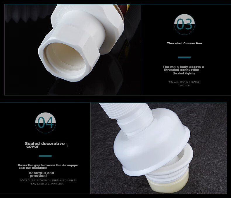 Submarine SQ-1 Basin Sink ABS Anti-Odor Drain Pipe, S-Bend Extendable Drain Pipe, Insect And Odor Preventio 16
